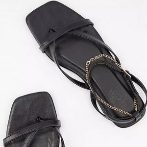 NWT Asos square toe sandals with gold anklet strap